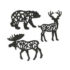 Set of 3 Cast Iron Lodge Design Kitchen Trivets Wall Hanging Art Deer Moose Bear